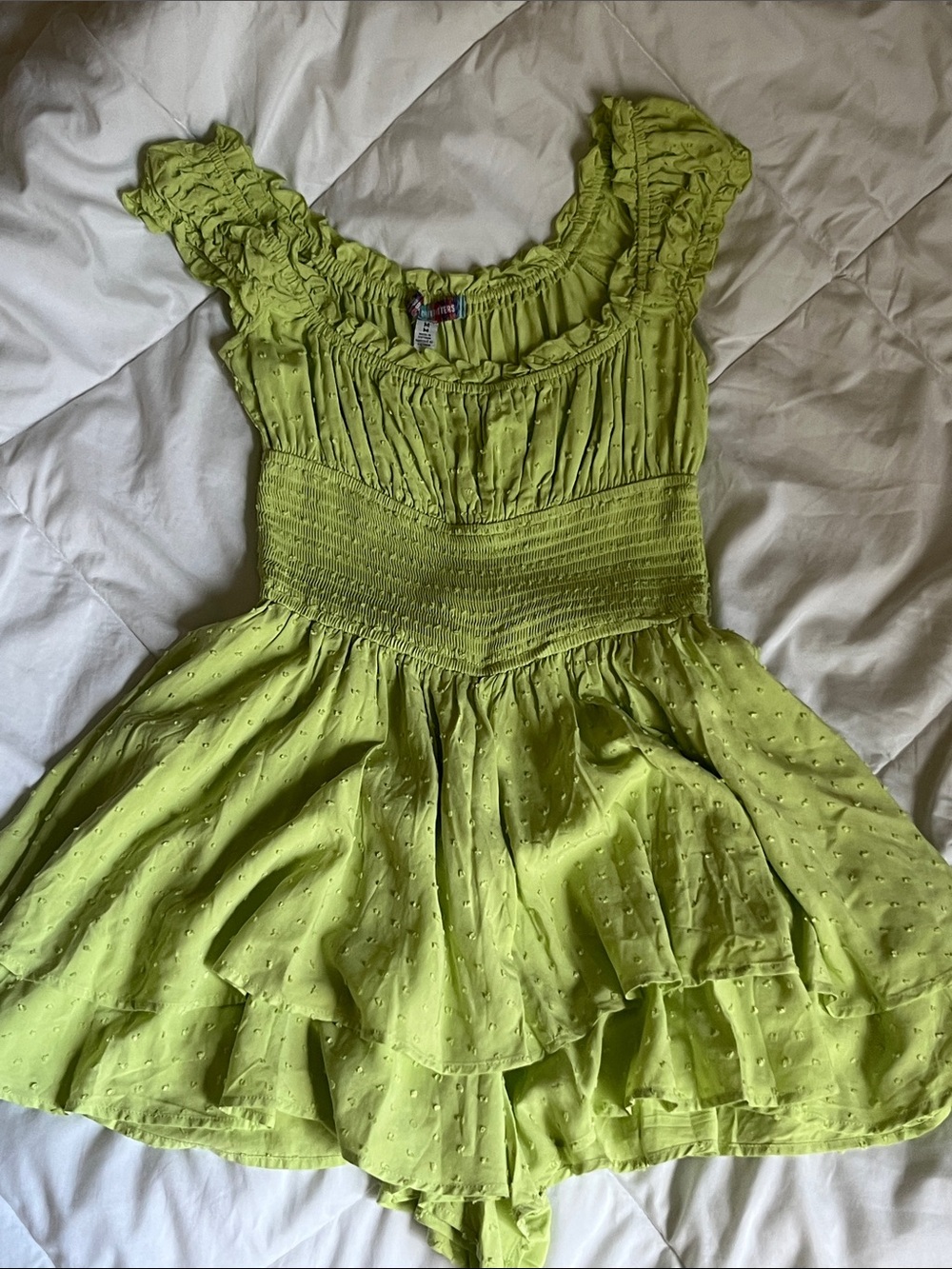 Urban Outfitters Lime Green Ruffle Smocked Mini Romper